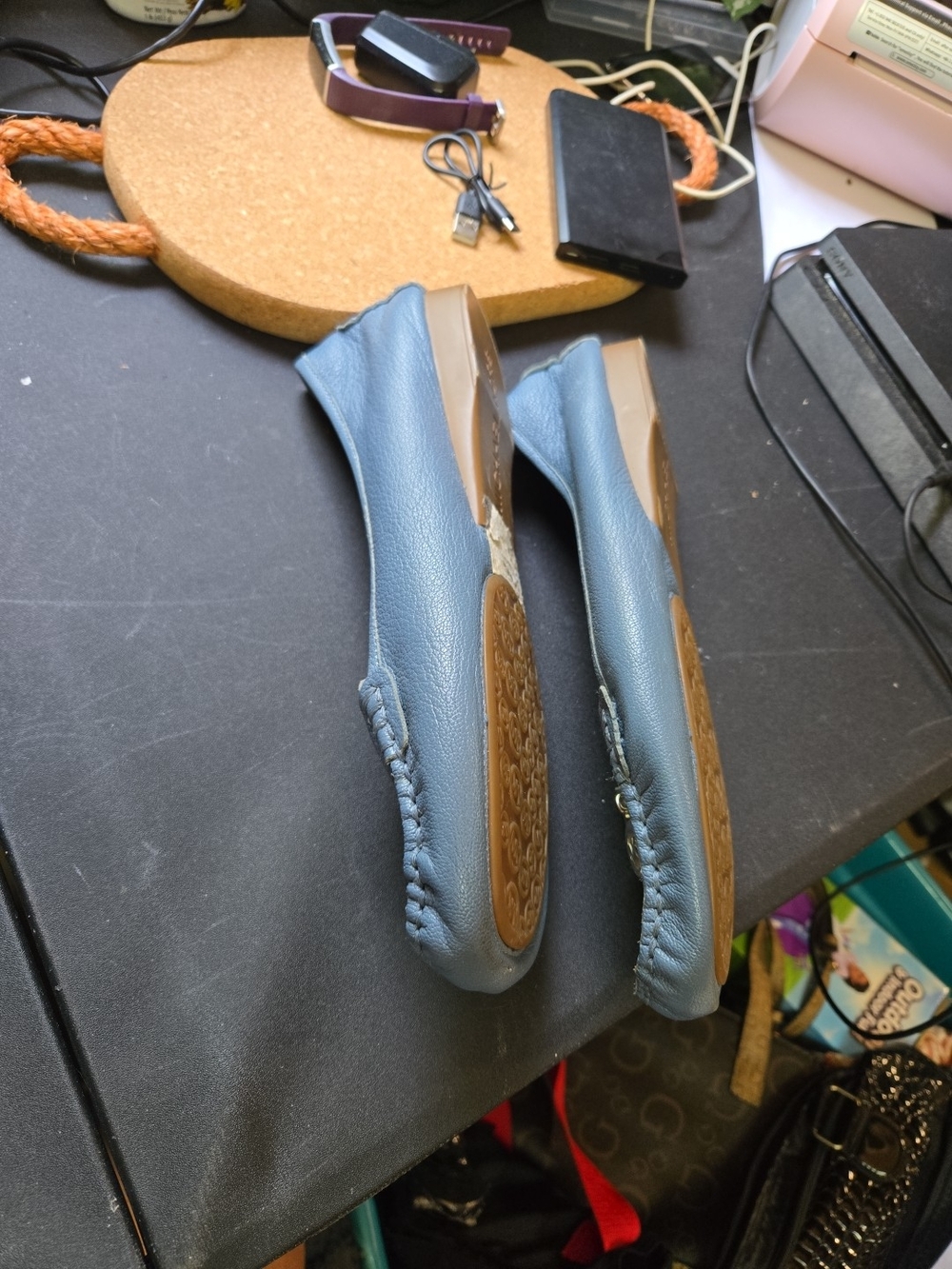 Michael Kors Light Blue Leather Moccasins with Gold MK Charm - Picture 5 of 6